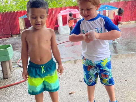 two boys in shorts