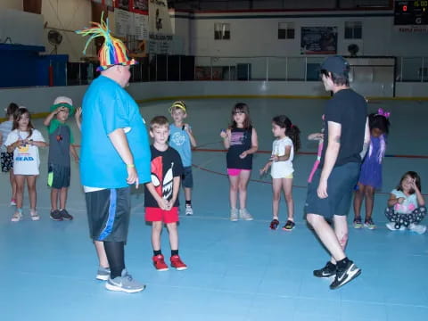 a group of people in a gym