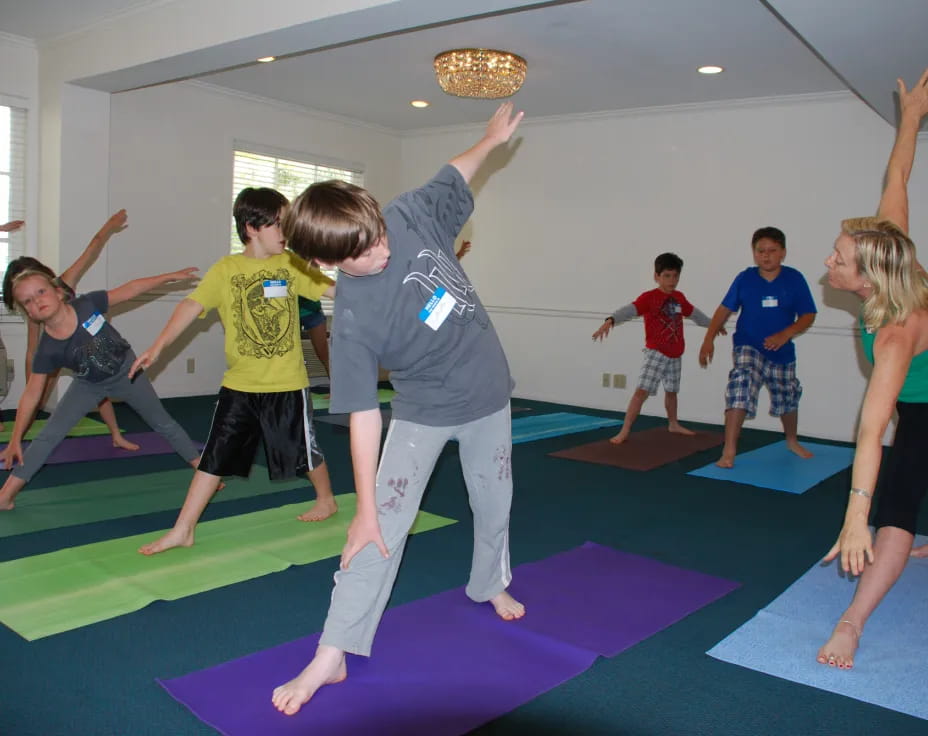 a group of children exercising