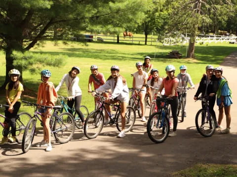 a group of people on bicycles