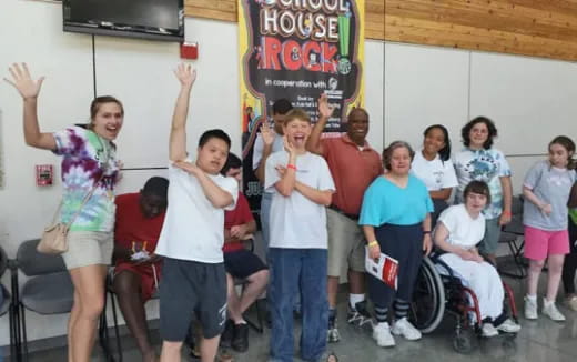 a group of people in a room