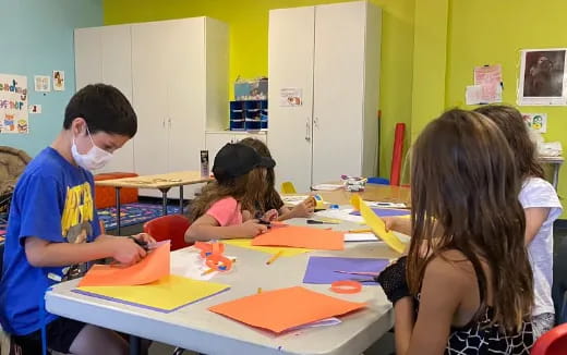 a group of people in a classroom