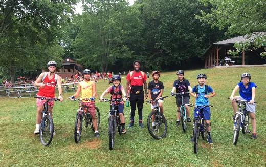 a group of people on bicycles