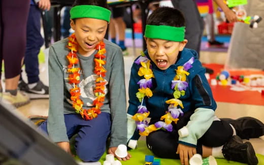 a group of children wearing matching outfits