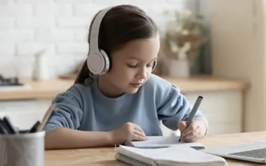 a young boy wearing headphones