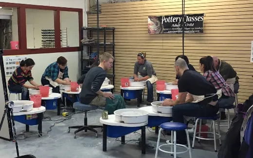 a group of people sitting at tables