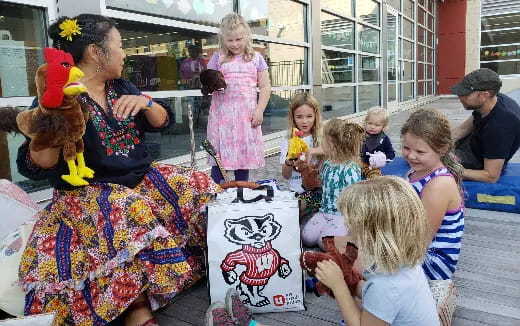 a group of people sitting outside