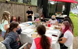 a group of people sitting around a table