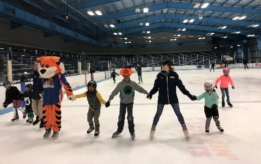 a group of people ice skating
