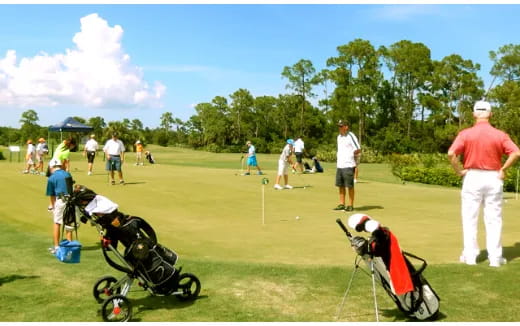 a group of people playing golf