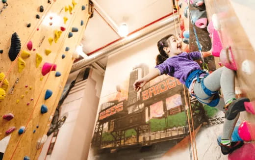 a girl on a rock climbing wall