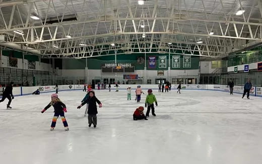 a group of people ice skating