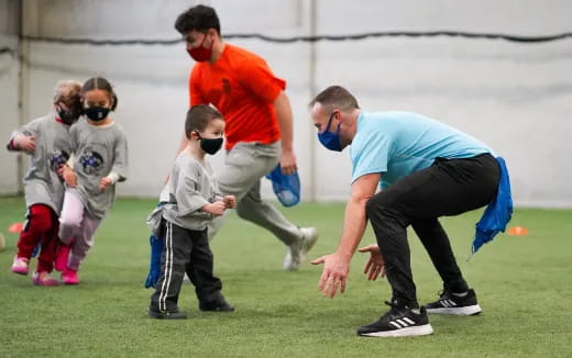 a group of people running