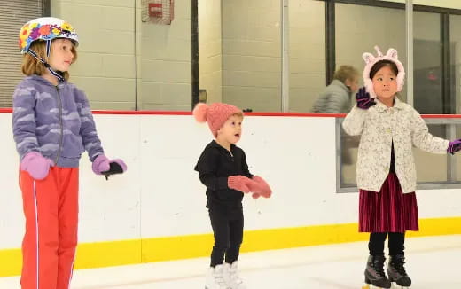 a group of children ice skating