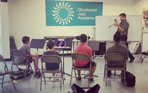 a group of people in a classroom