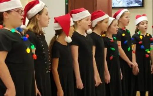 a group of women wearing christmas hats