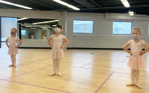 a group of girls wearing masks