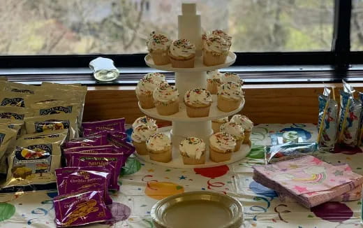 a table with cupcakes on it