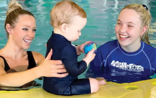 a group of people in a pool
