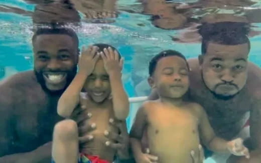 a group of people in a pool