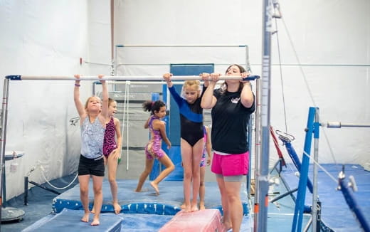 a group of people on a trampoline