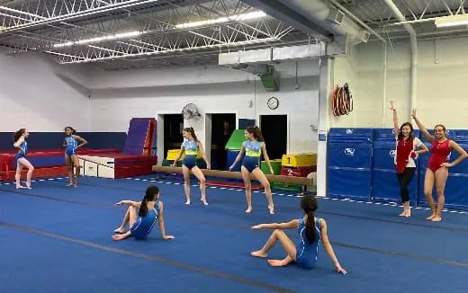 a group of women in a gym