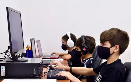 a group of people wearing headphones