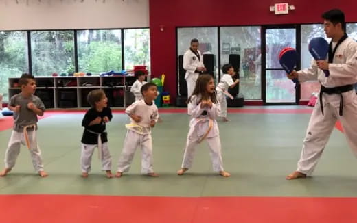 a group of children in a karate class