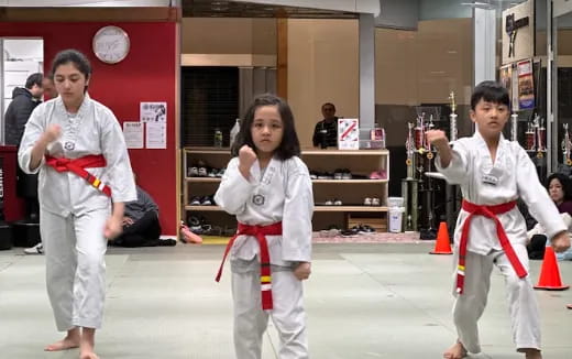 a group of people in karate uniforms