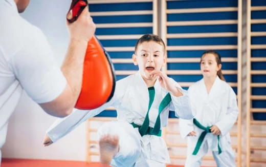 a boy in a karate uniform