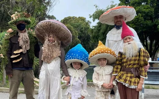a group of people wearing hats