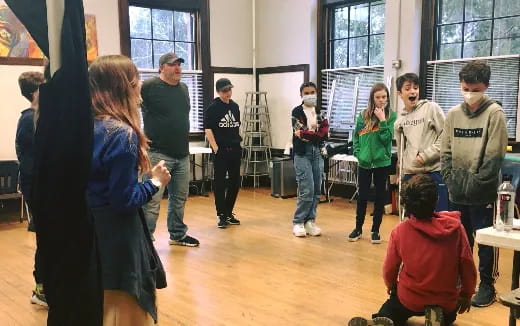a group of people in a room