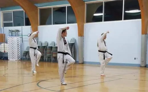 a group of people in karate uniforms