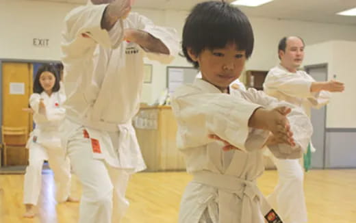 a group of people in karate uniforms