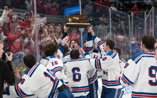 a group of hockey players celebrating