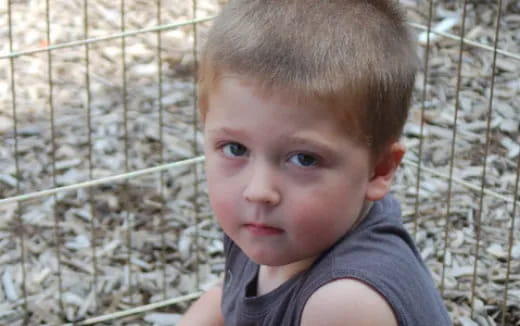 a boy looking at the camera