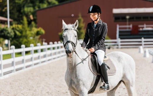 a person riding a white horse