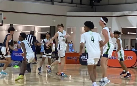 a group of people playing basketball
