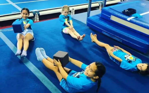 a group of people on a trampoline