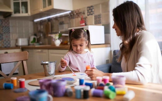a woman and a child painting