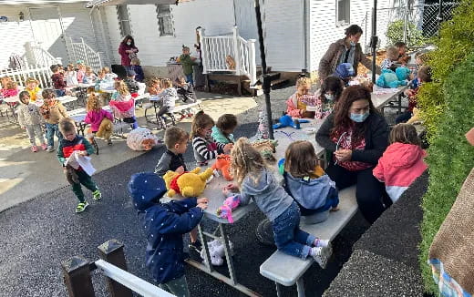 a group of children playing outside