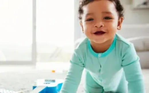 a child in a blue shirt