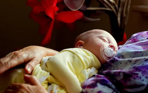 a baby being held by a person