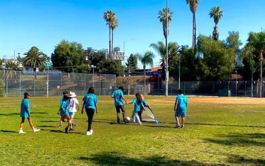 a group of people playing cricket