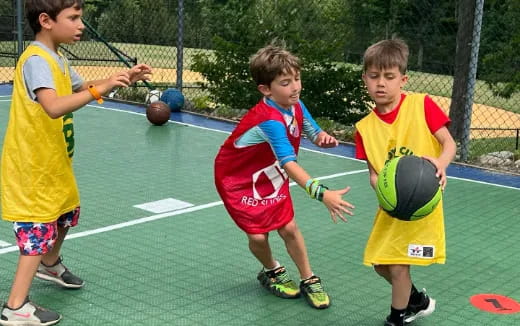 a group of kids playing with balls