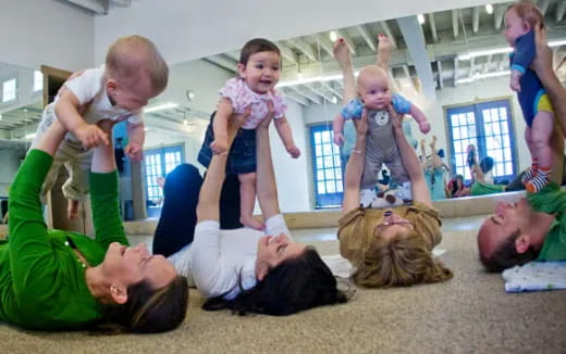 a group of people doing yoga