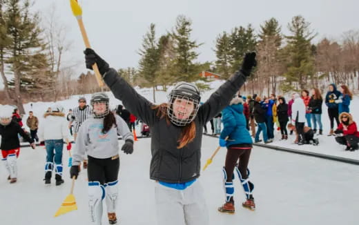 a group of people ice skating