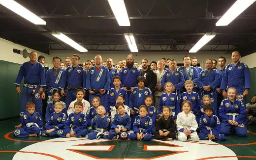 a group of people in blue uniforms
