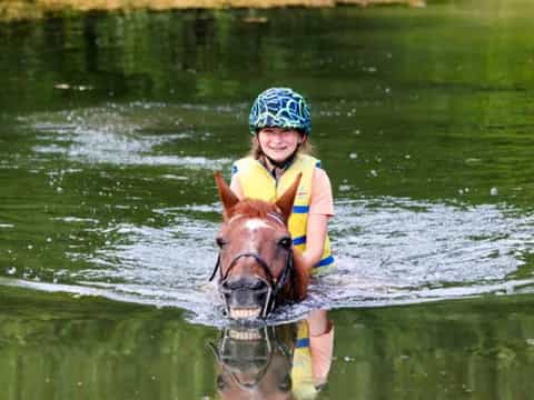 a person riding a horse in the water