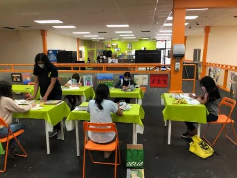 a group of people sitting at tables